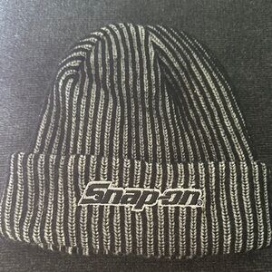 Snap-on Black and Gray Striped Beanie